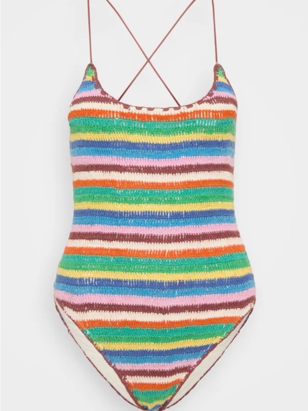 One of a kind Striped Knit One-Piece Swimsuit in Coral, Teal & Pink